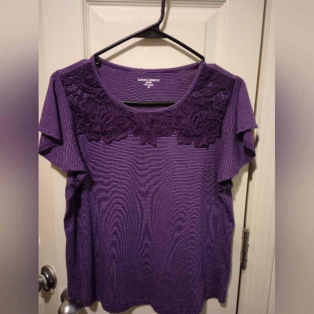 Laura Scott Women's Petite Medium Purple Crew Neck Top